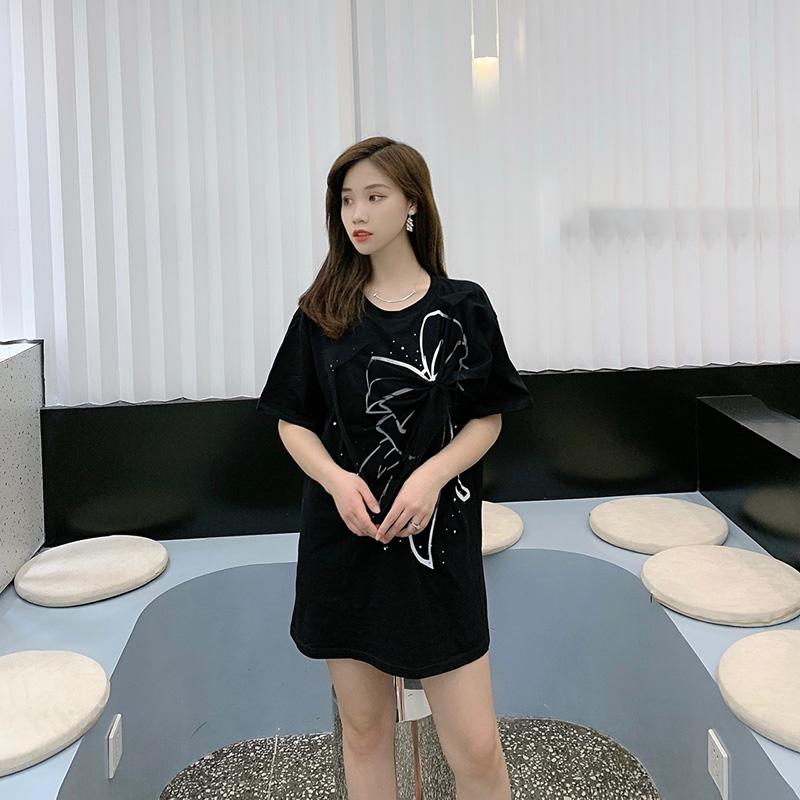 Big Bowknot Women Dress Girl Loose O-Neck Casual Long T-shirt Dress Loose Home Comfort Outer Convenient