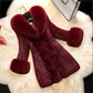 Waist Faux Fur Coat Women's Mid-length Faux Fox Fur Collar Small Rabbit Fur Slim-fit Mink Fur Coat Warm Parka Coat Winter Plush Cotton Jacket