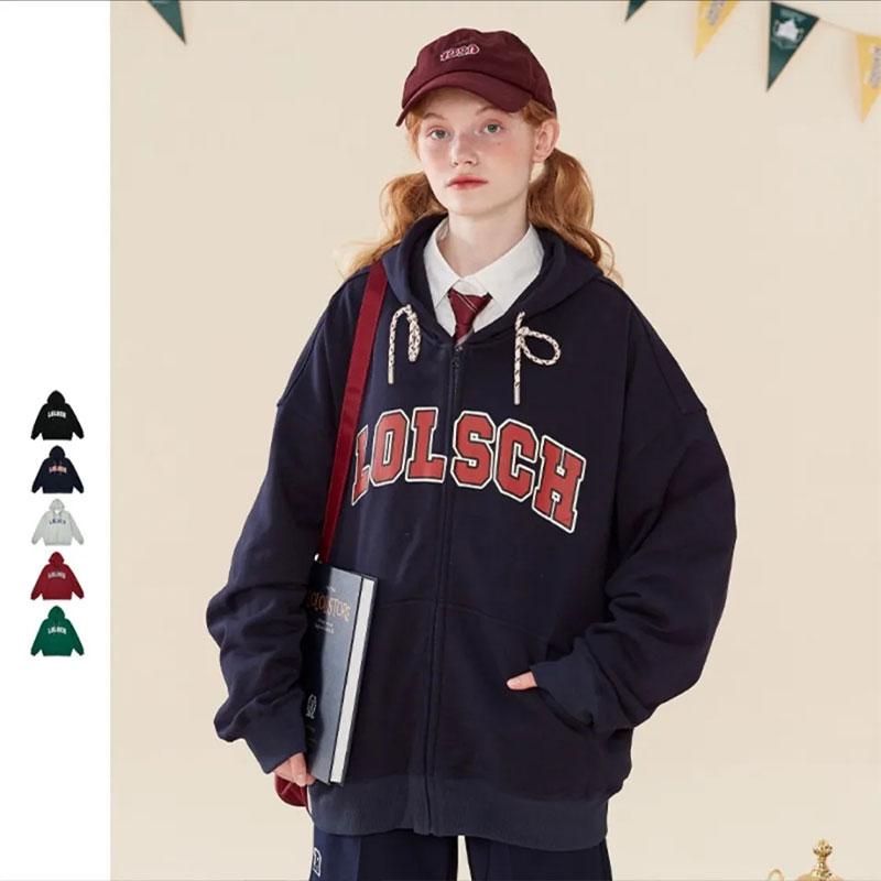 Retro Sweater Jacket Women's Autumn Hooded Street Loose Zipper Cardigan Girls Casual Sports Jacket Tops
