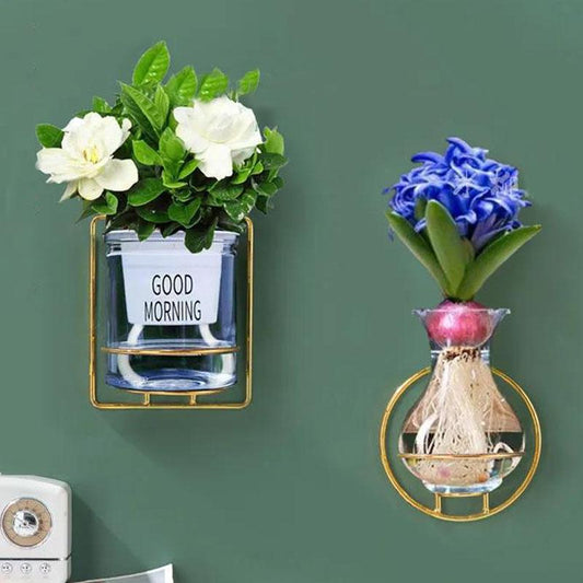 Glass Art Flower Stand Flower Arrangement Wall Mount Metal Flower Device Interior Decoration Pendant
