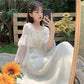 Female Vintage Super Fairy Sweet Chiffon Dress Slim Elegant Lace Quarter Sleeve Holiday Dress