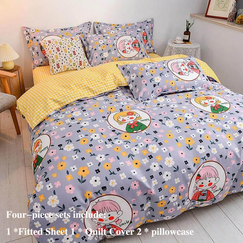 Fitted Sheet Bed Suit Four-piece Set of 1.5 Meters 1.8 M Bed Thick Grinding Cotton Home Bed Set of Gravar