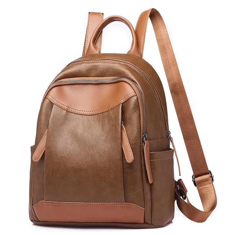 Large Capacity Mummy Lady Backpack Soft PU Leather College School Satchel Casual Multilayer Large Capacity