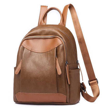 Large Capacity Mummy Lady Backpack Soft PU Leather College School Satchel Casual Multilayer Large Capacity