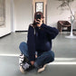 Japanese Retro Gentle and Thick Autumn and Winter Knit Sweater Round Neck Lazy Loose Padded Outer Sweater Women's Warm Women's Blouse