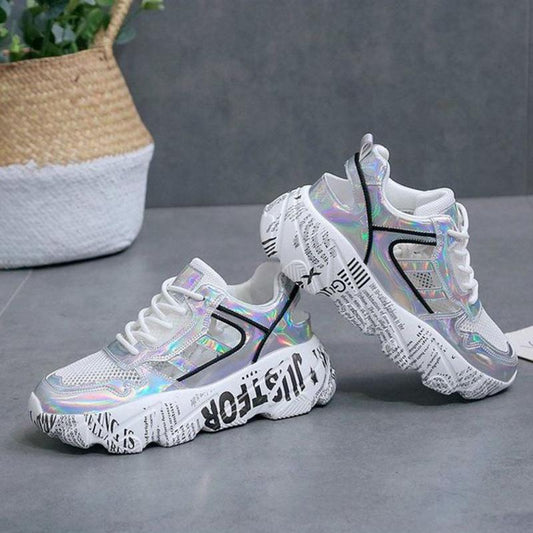 Spring  Summer Net Shoes Women's Wild Casual Breathable Sports Shoes Thick-soled Increased Shoes Non-slip Lace Running Shoes