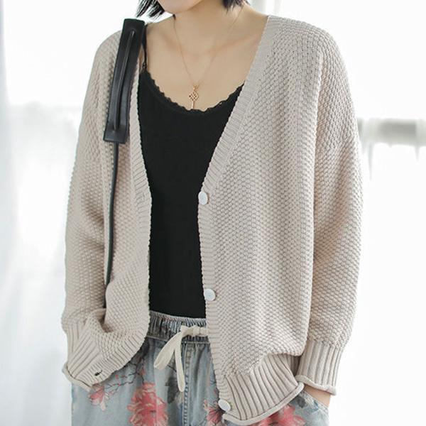 Spring and Autumn Plus Size Women's Lazy Style Knitted Cardigan Jacket Loose Literary Buttons Casual Sweater