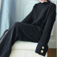 2pcs/set Women Knitted Tracksuit Two-piece Sweater Women's Solid Color Thick Turtleneck Sweater and Loose Knitted Wide-leg Pants Two-piece Set Outfits