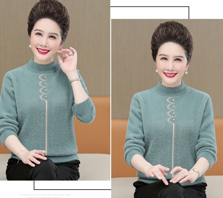 Winter Women's Mink Fleece Half Turtleneck Sweater Solid Color Short Sweater Loose Large Size Outer Sweater