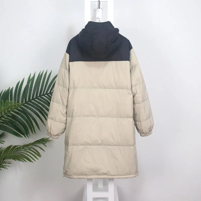 Couple Style Down Jacket Women Mid-length Korean Loose White Duck Down Color Matching Jacket