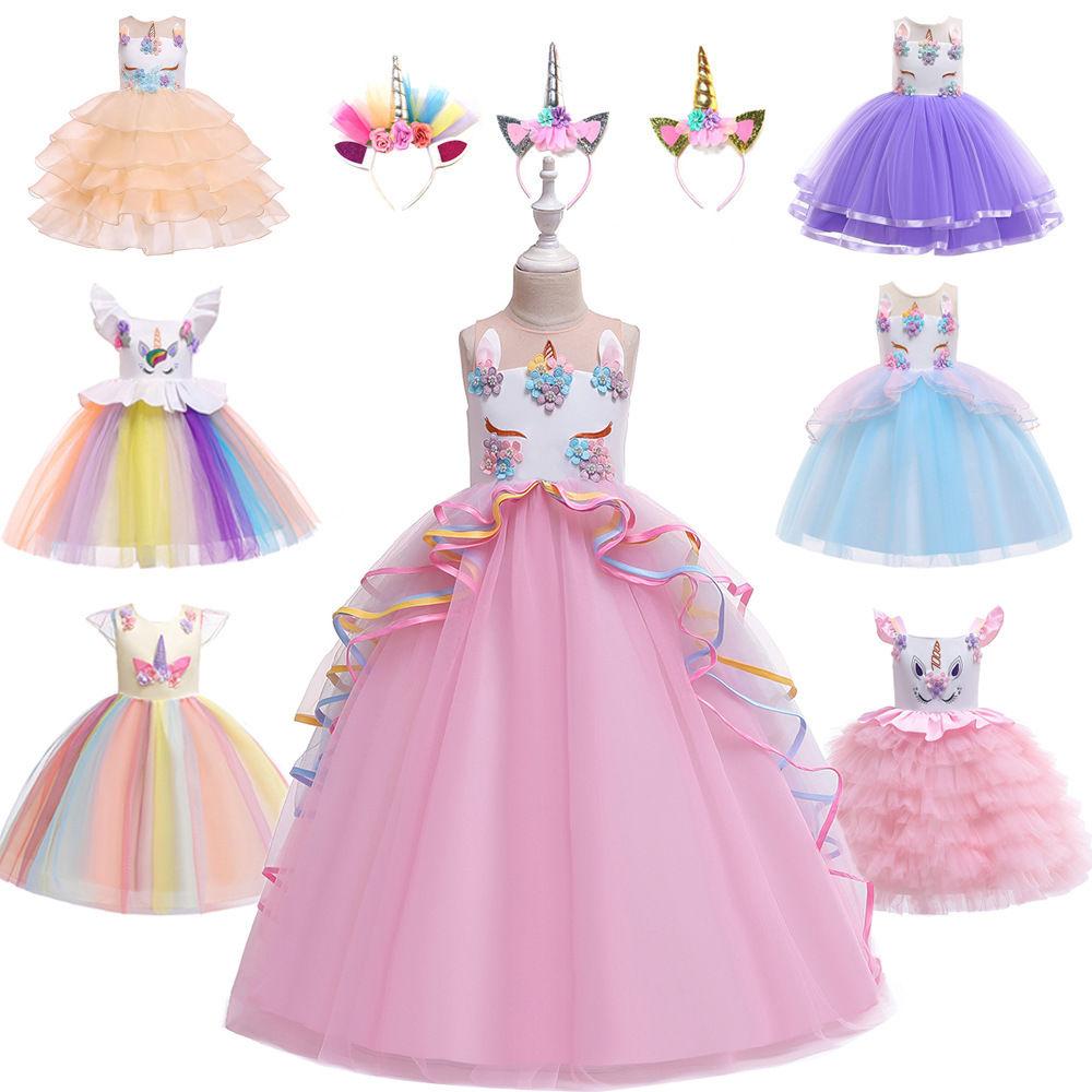 Kids Unicorn Dress for Girls Flower Appliques Ball Gown Little Girl Princess Dresses Elegant Party Costumes Children Clothing
