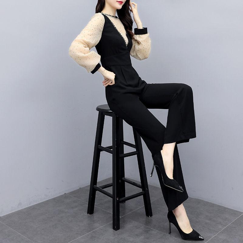 Jumpsuit Women's Casual Black Jumpsuit High-waist Wide-leg Pants Suit Casual Work Formal Wear Elegant Temperament Fabric Light and Breathable