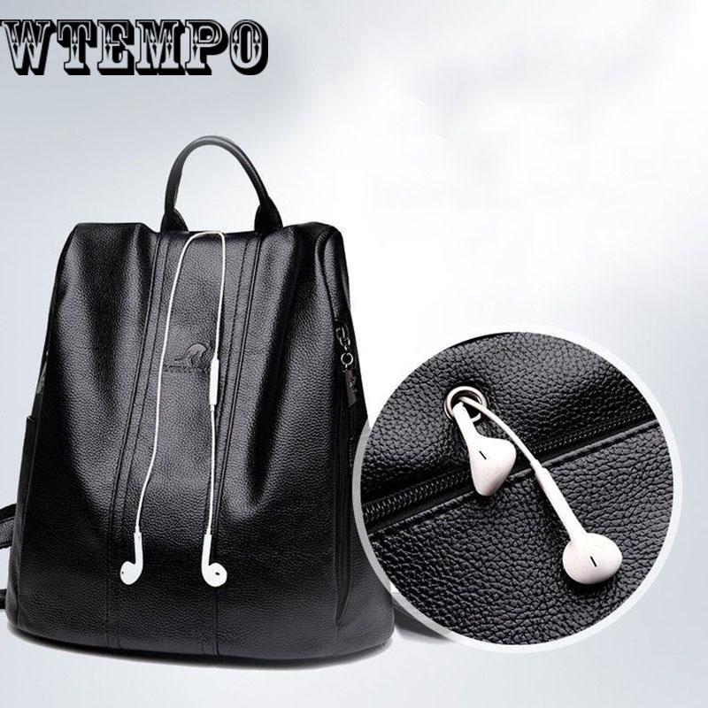 Bookbags Women Backpack Leather Female Functional Bags Men Waterproof Backpack PU Bag School Bags