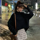 Pofulove Winter Warm Thick Turtleneck Sweaters Girl Student Loose Pullover Solid Color Coat Sweater