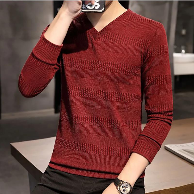 Men's Long-sleeved Sweater Plus Velvet Thickened V-neck Sweatshirts Korean Style Trendy Brand To Keep Warm for Outerwear