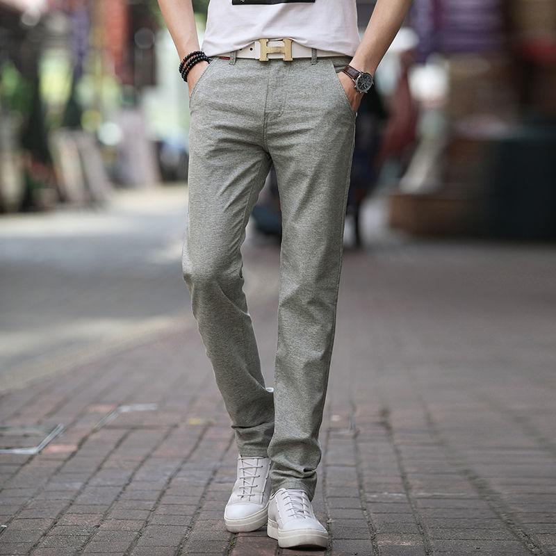 Summer Ice Silk Men's Casual Pants Trend Slim Straight Loose Business Ultra-thin Pants