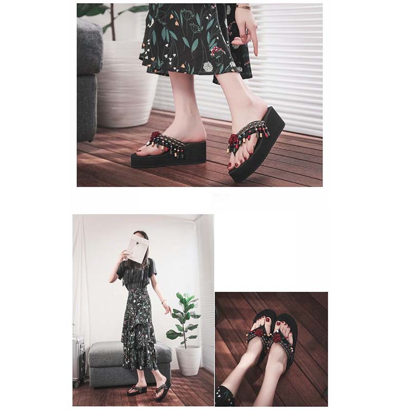 Flip-flops Women's Summer Fashion All-match Outer Wear Non-slip Slope with Sandals Ethnic Slippers Women Beach Shoes