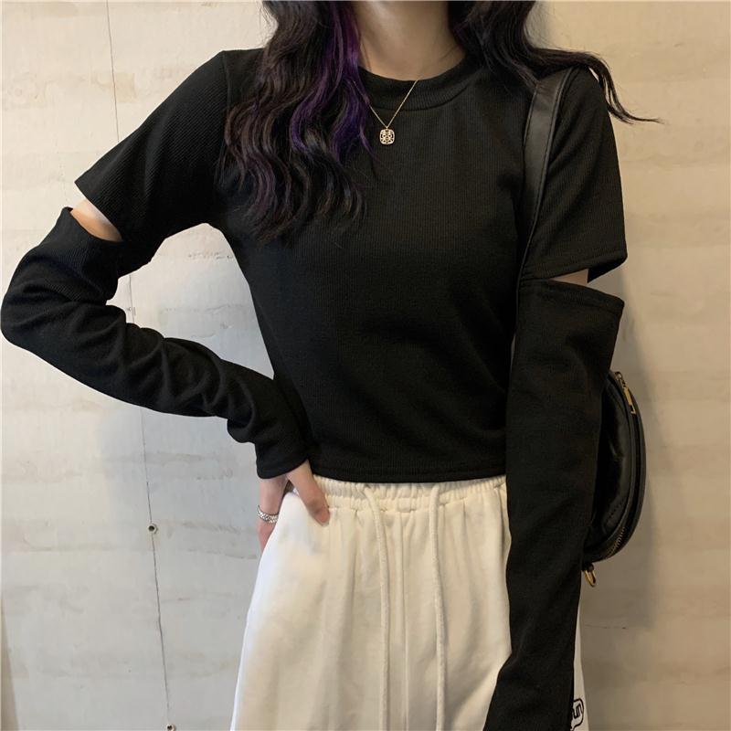 Off Shoulder T Shirt Casual Loose Clothes Tops Pure color Leisure Long Women pullover
