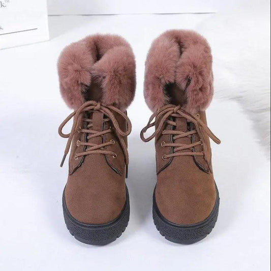 Women's Shoes Low-heel Round Toe Waterproof Platform Rubber Sponge Cake Sole Faux Short Plush Cotton Boots