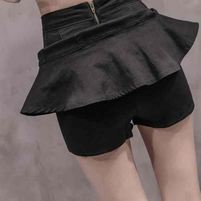 Pofulove Women Anti-light Denim Skirt Pants High Waist Slim Mermaid Hip Skirts Mini A-line Skirt