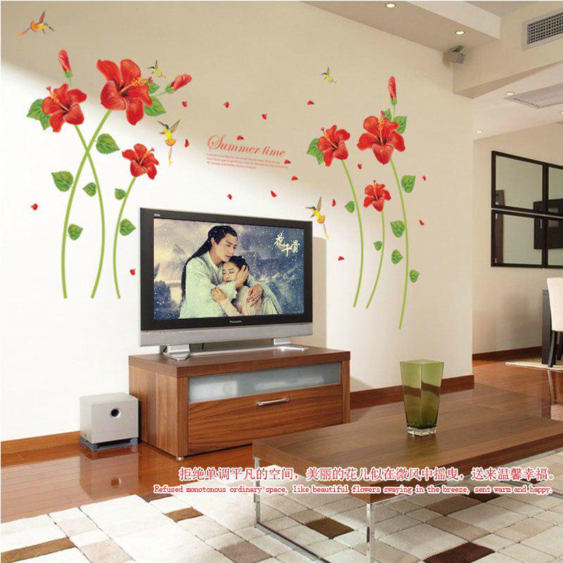 [Wall sticker ]Red Beauty Flower Wall Stickers Wall Stickers Home Decoration Living Room House Wall