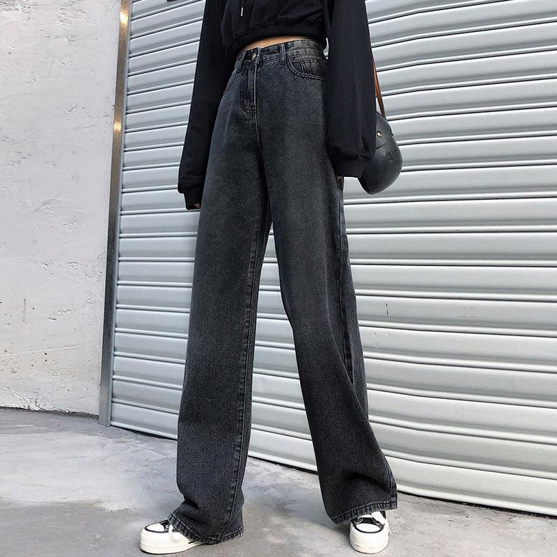 WTEMPO High Waist Jeans Jeans Super Long Straight Leg Loose and Thin Women's Wide-leg Trousers