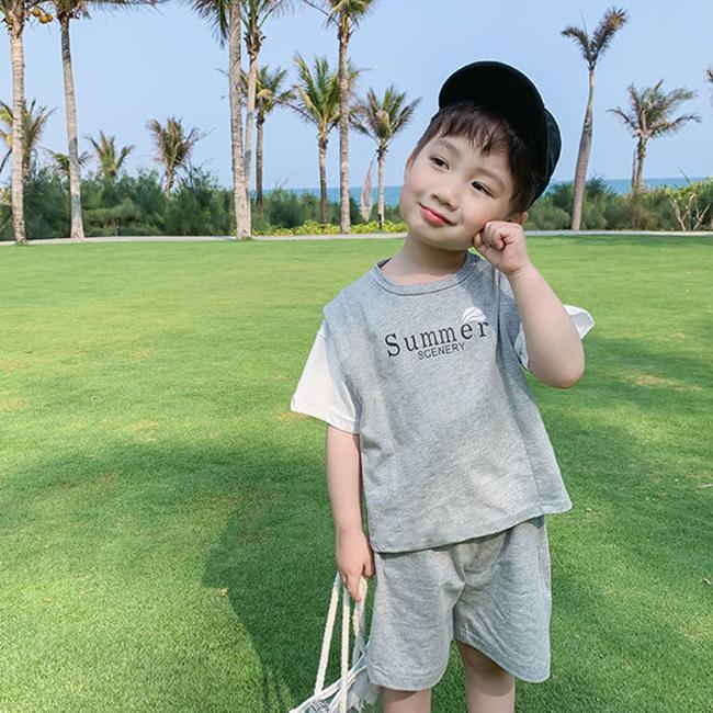 Boy's Summer Baby Sports Suit, Children's Fake Two-piece Children's Leisure Two-piece Suit