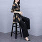 Printed Suit Women's Summer Chiffon Shirt Loose Belly Cover Wide-leg Pants Two-piece Long-sleeved Shirt + Loose Wide-leg Pants