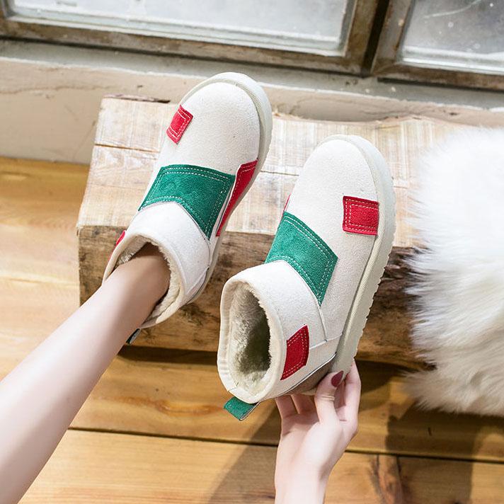 Women's Snow Boots Low-top Thickened Plush Warm Shoes Large Size Anti-skid Flat Cotton Shoes In Winter