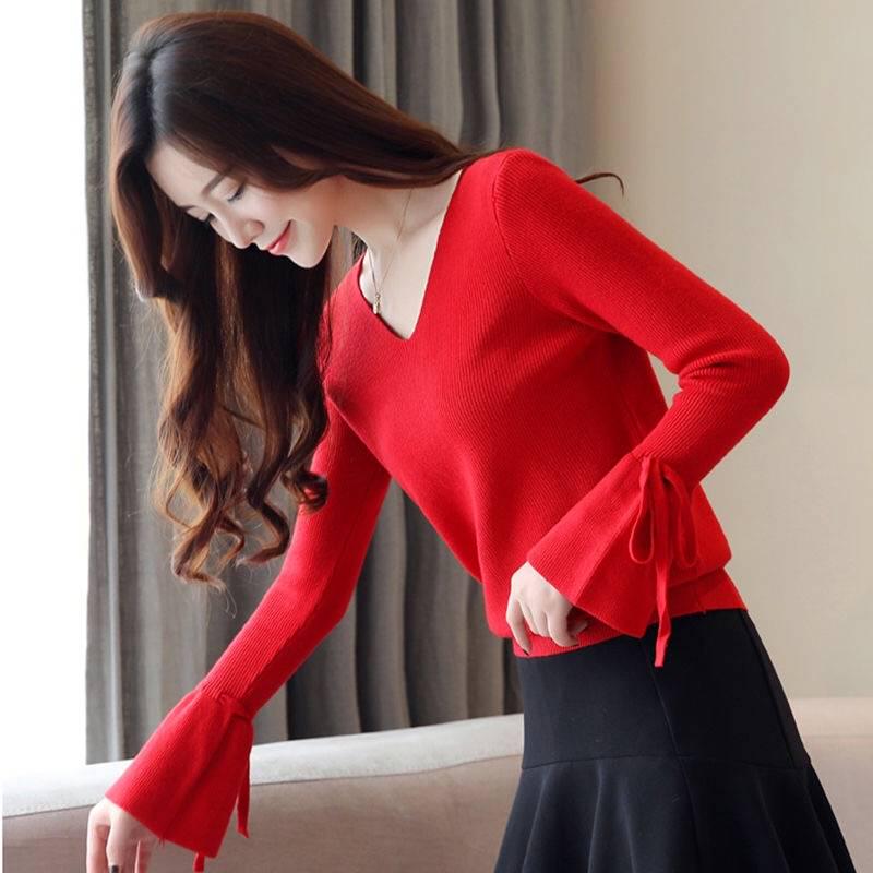 Flare Sleeve Sweaters and Pullovers Autumn Winter Knitted Sweater Women Fashion Korean Style Female
