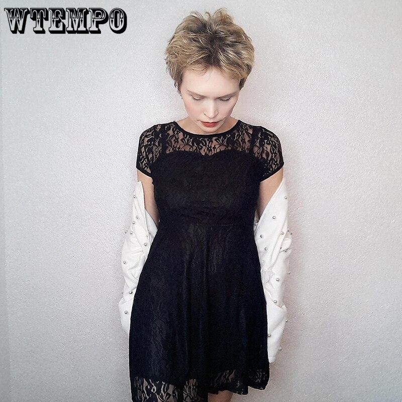 Elegant Lace Dress Women Plus Size Short Sleeve Transparent Black Slim Dresses O-Neck Midi Casual Dresses Summer Vestidos