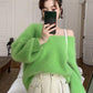 Autumn  Winter Mink Velvet Sweater Women Casual Loose One-word Neck Strapless Long-sleeved V-neck Outer Wear Sweater