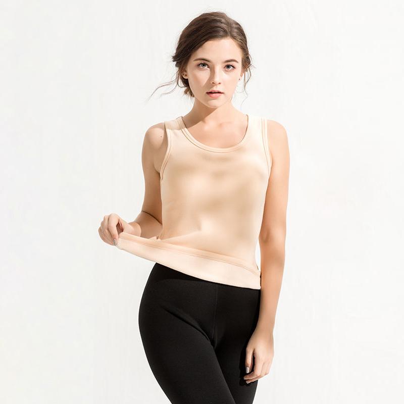 Women Sleeveless Thermal Underwear Women Winter Plus Velvet Thicken Vest Sexy Pajamas Autumn Spring Windproof Soft Lining High Elasticity Comfortable