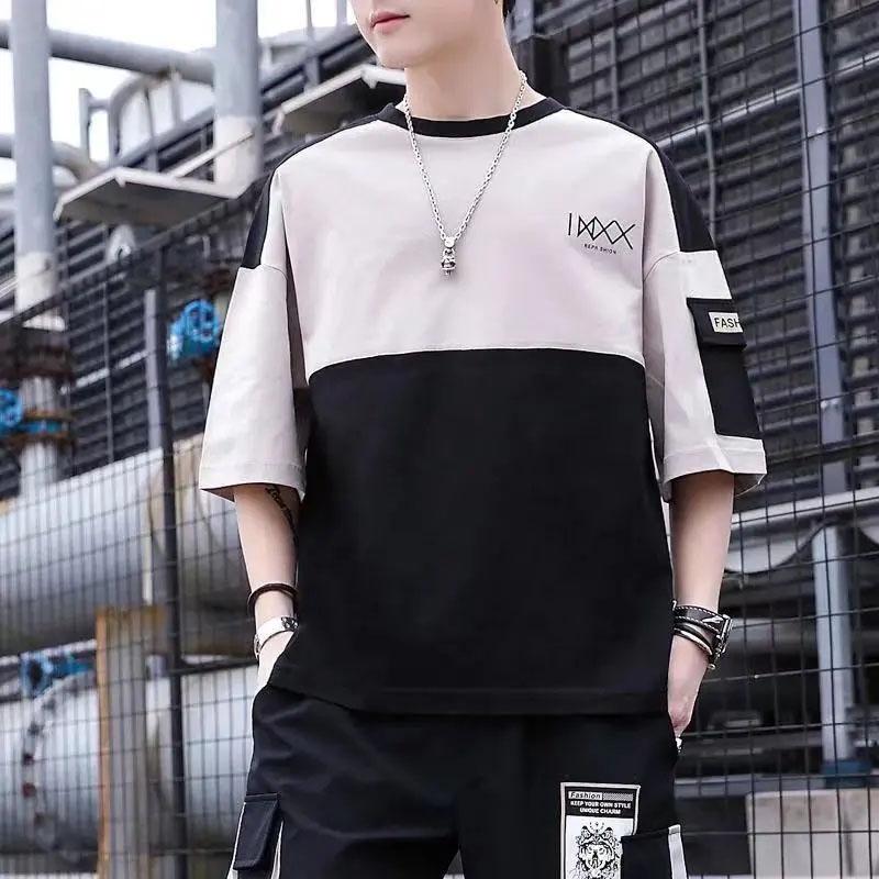 Men's Casual Loose Printing Sports Large Size Round Neck Shirt Summer Wild T-shirt Pen Breathable Top