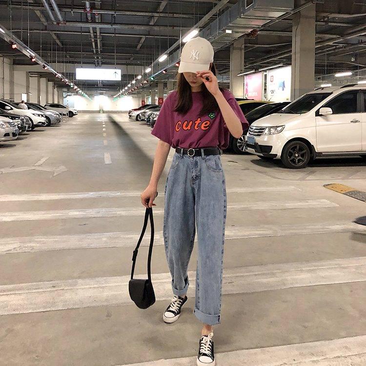 WTEMPO Women's Jeans Summer Retro High Waist Thin Section Straight Pants Wild Loose Trousers Wide Leg Pants