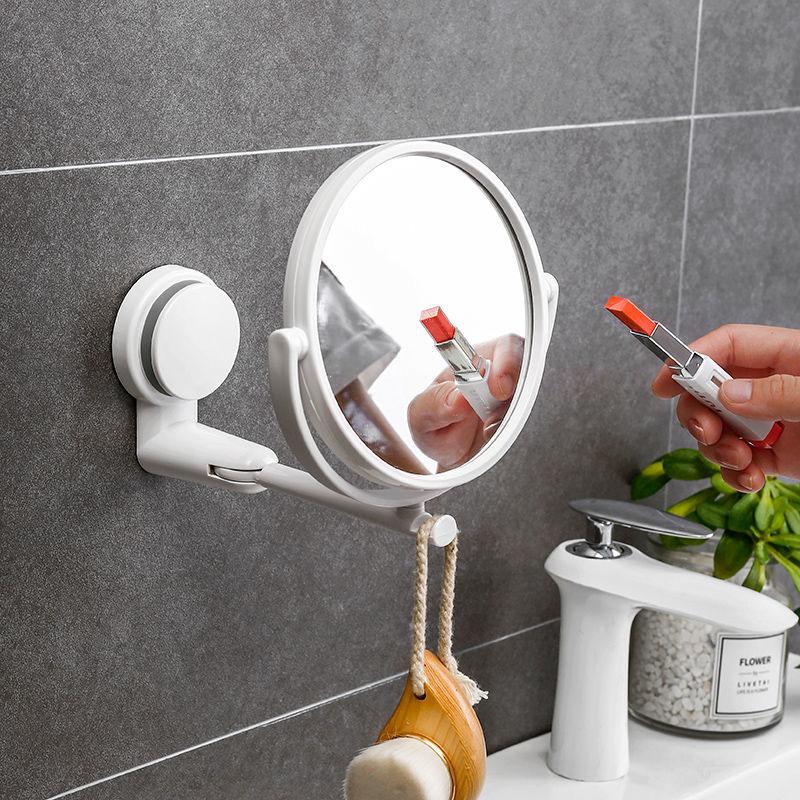 Wall-mounted Makeup Mirror Bathroom Bedroom Free Punch 360 Rotation Double-sided Mirror Three Times Magnifying Glass