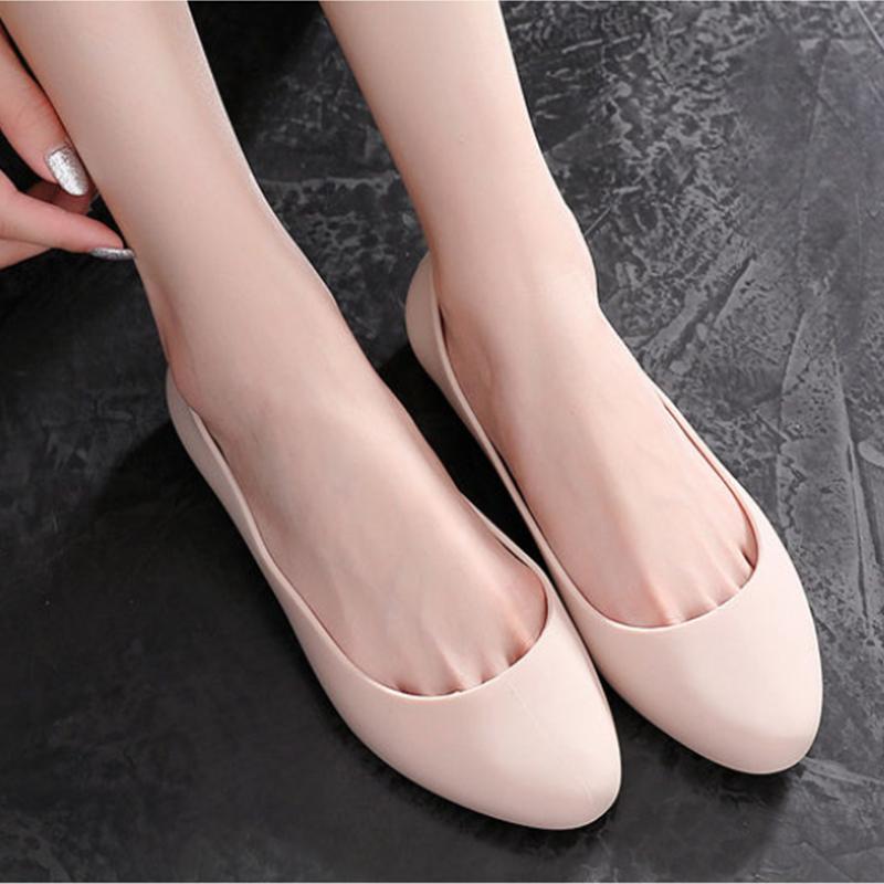 Ladies Sandals Summer Black Fashion PVC Material Crystal Jelly Gum Shoes Flat Heel Flat Cover Foot Non-Slip Rain Boots