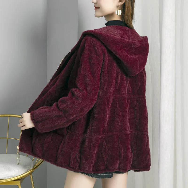 Autumn and Winter Models of Imitation Mink Velvet Fur Coat Loose Mink Fur Coat Women's Hooded Thickening