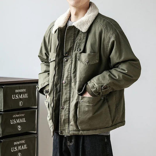 Winter Workwear Lamb Wool Coat Men's Trendy Brand Loose Plus Velvet Thick Padded Coat Trend Wild Padded Jacket