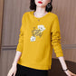 Women Cotton Pullover Double Lily Print Shirt Long Sleeve T-shirt Casual Slit Bottoming Shirt Spring
