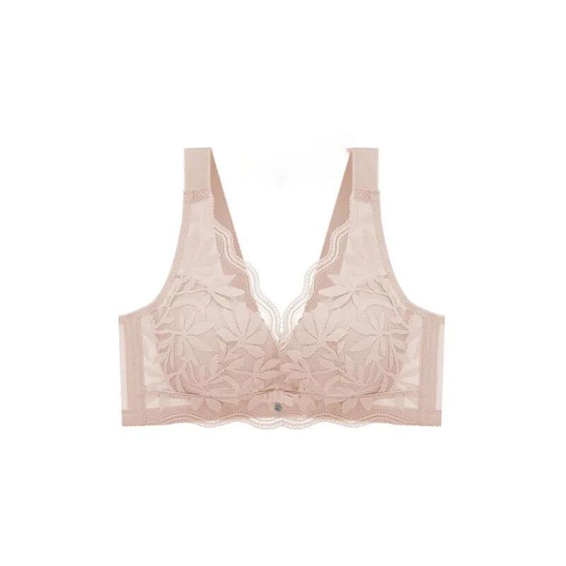 Ladies Gathered Underwear No Steel Ring Thickened Adjustable Bra Anti-sagging Comfortable Back Buckle Bra Lace Embroidered Bra