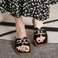 Full-leather Metal Buckle Open-toe Sandals and Slippers Women's Summer Square Head Flat-bottomed Fashion Half Slippers