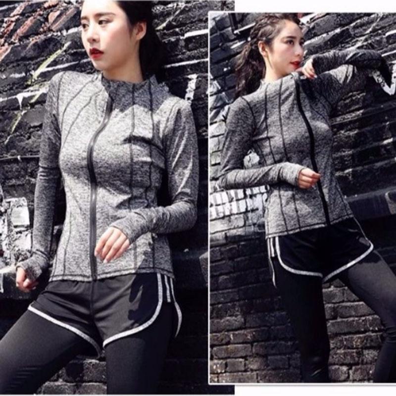 Spring and Autumn Long Sleeve Women's Sports Top Running Training Yoga Fitness Coat Slim Fit Breathable Quick Dry Zipper Hoodie