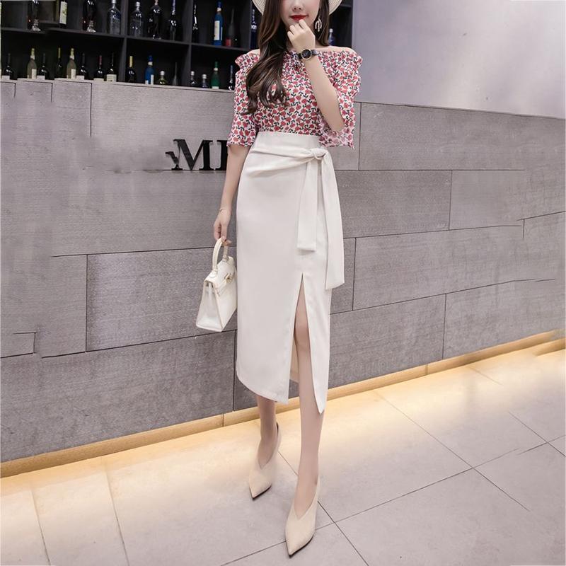 Women Sexy Irregular Bow Tight High WaistHip Skirt Mid-calf Split Zipper Club Casual Home Office