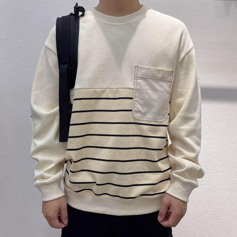 Spring and Autumn Men's Black Striped Color Matching Sweater Round Neck Loose Large Size All-match Casual Pullover Simple Sweater