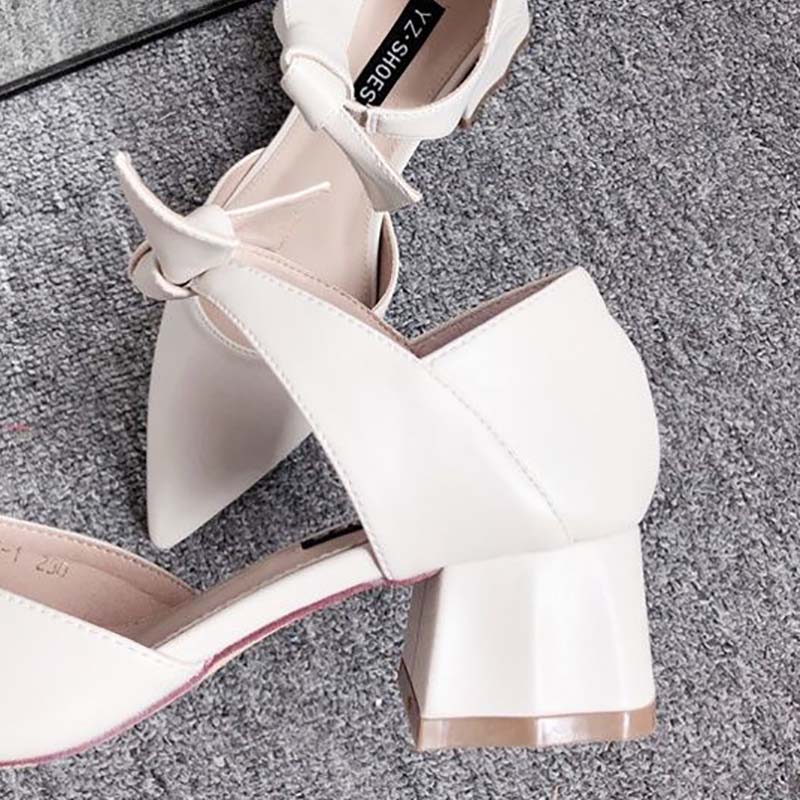 Women's Shoes Pointed Toe Hollow Bow 5cm High Heels Female Students Thick Heel Sexy Fashion Single Shoes