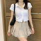 Women's Pleated Skirt Girls Summer Solid Color High Waist A-line Skirts Lace Patchwork Mini Skirt Club Short Skirts