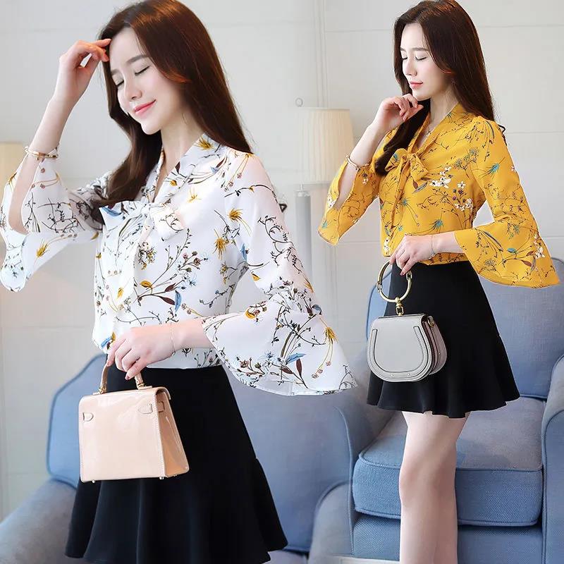 Women's Summer Chiffon Lace Shirt Short Sleeve Round Neck Loose Print Bell Sleeve Top
