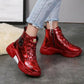 Women's Winter Patent-leather Shoes Large Size Solid Soled High Top Sports Shoes Suede Warm Cotton Martin Boots