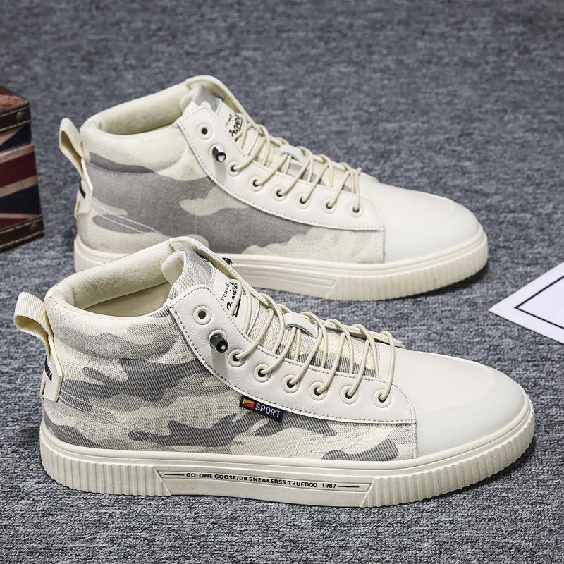 Spring Men's High-top Canvas Shoes Korean Fashion Camouflage Vulcanized Shoes Round Toe Trend Tie Sneaker Rubber Men Boots